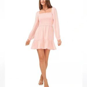1.STATE Long Sleeve Smocked Top Ruffle Hem Pink Dress- Size XL